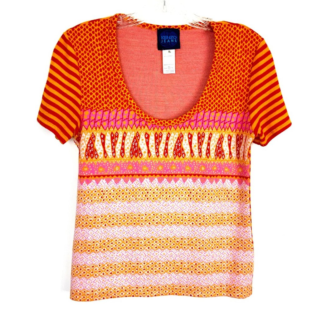 KENZO Jeans Vintage Y2K Modal Knit Multicolor Top Tee Sz XL (M) - Picture 7 of 16